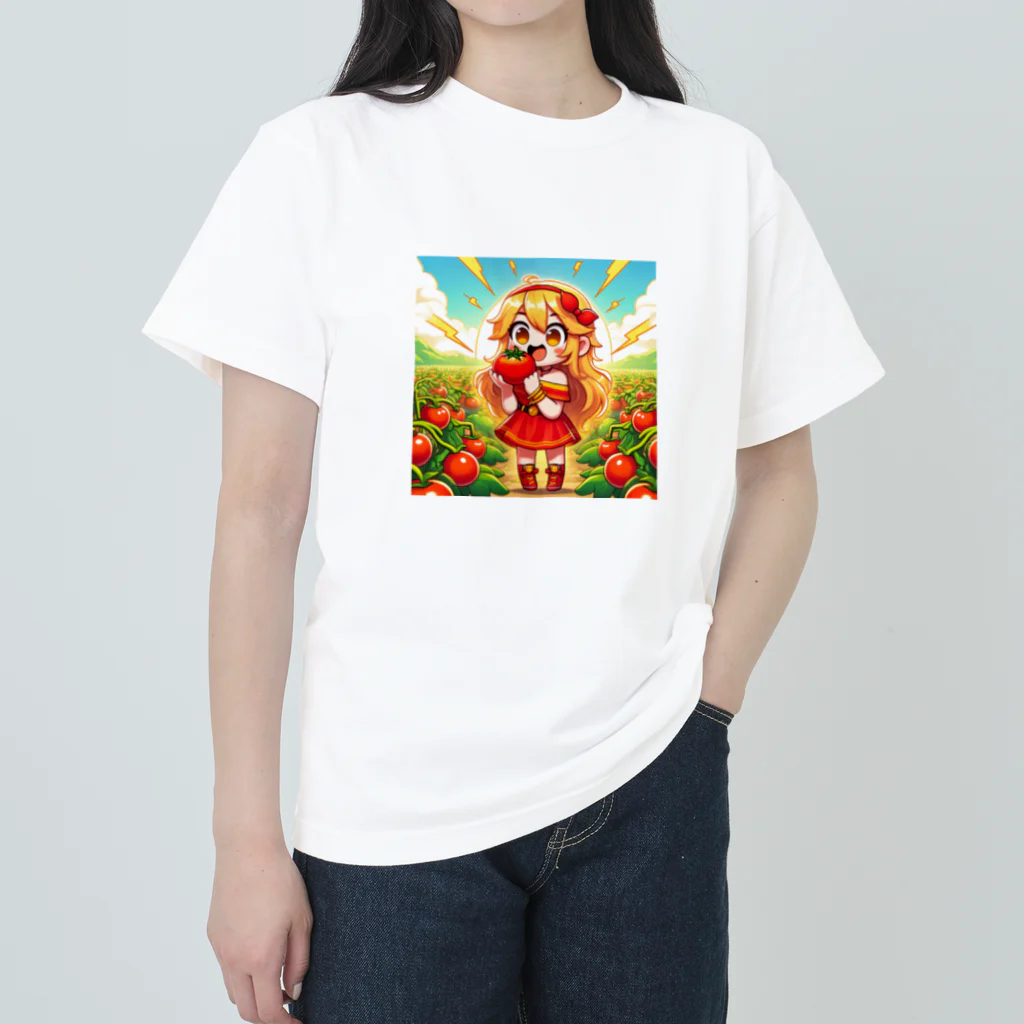 bottaの可愛い、リコピン、トマト食べてる ヘビーウェイトTシャツ