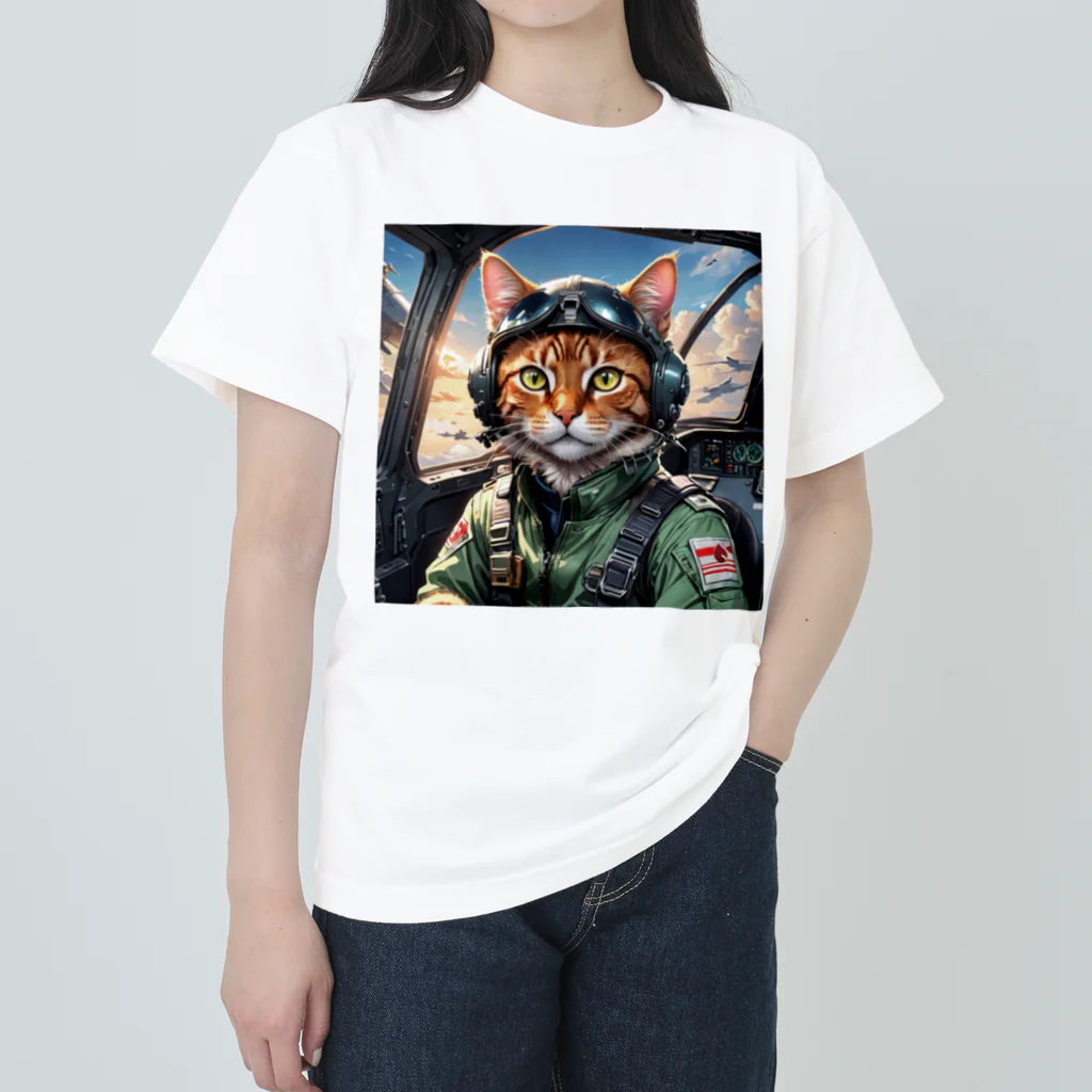 nekoと鉄のパイロット猫 ヘビーウェイトTシャツ