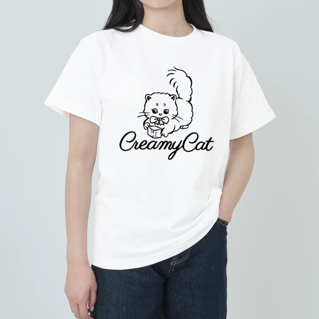 お砂糖と白い猫　creamy catのお砂糖と白い猫 Heavyweight T-Shirt