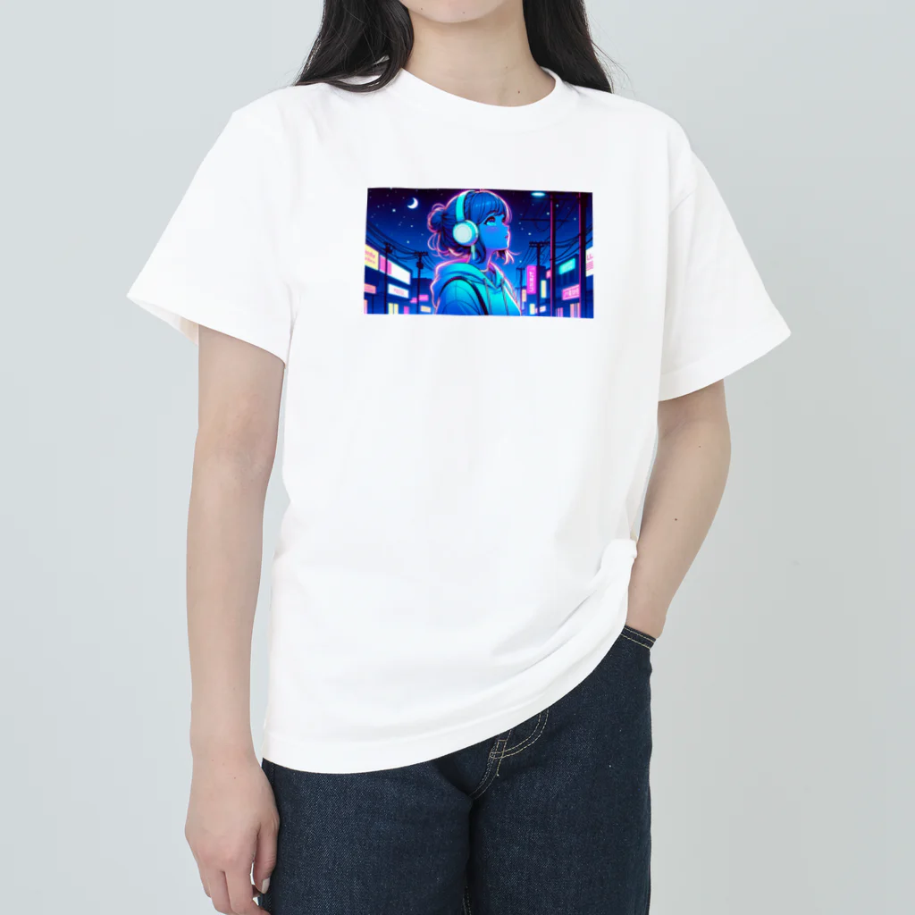 DesignColorsのネオンカラーな夜の少女 Heavyweight T-Shirt