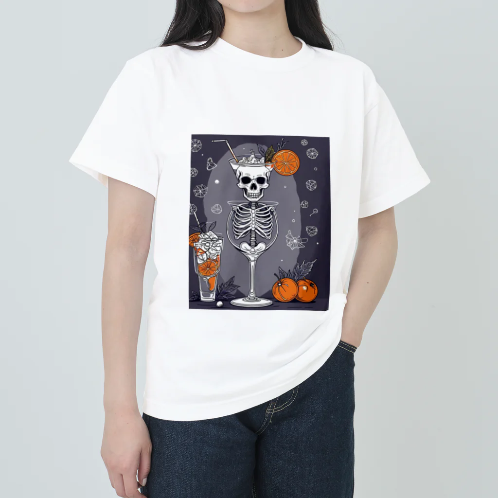 Skeletonのユニークなスケルトンアートがおしゃれに輝く！ ヘビーウェイトTシャツ