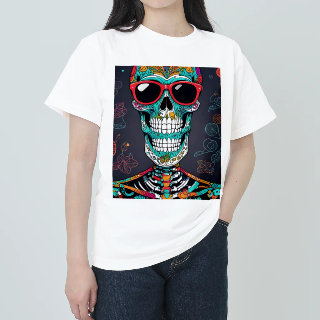 Skeletonのダイナミックなガイコツアート！ ヘビーウェイトTシャツ