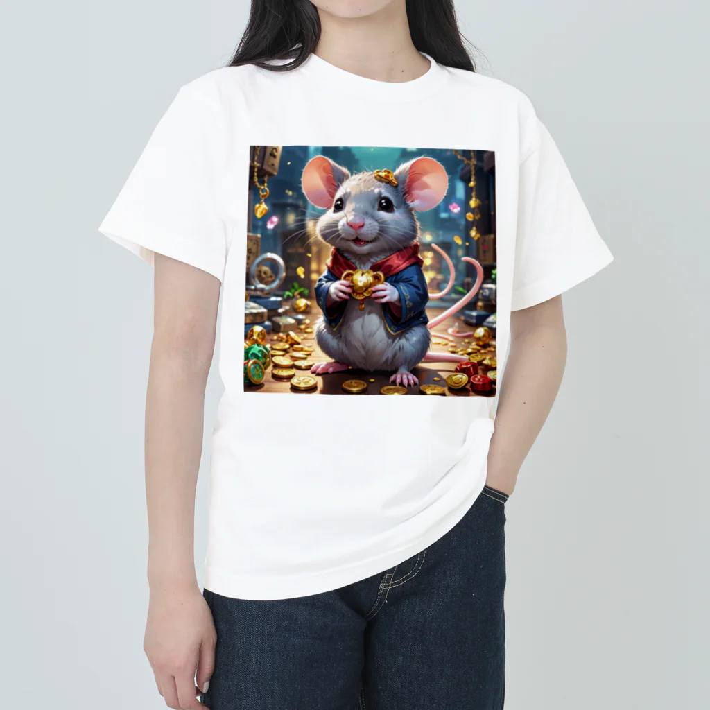 Fujimishokaiのかわいいネズミが、キュートなしっぽをふりふり♪ ヘビーウェイトTシャツ