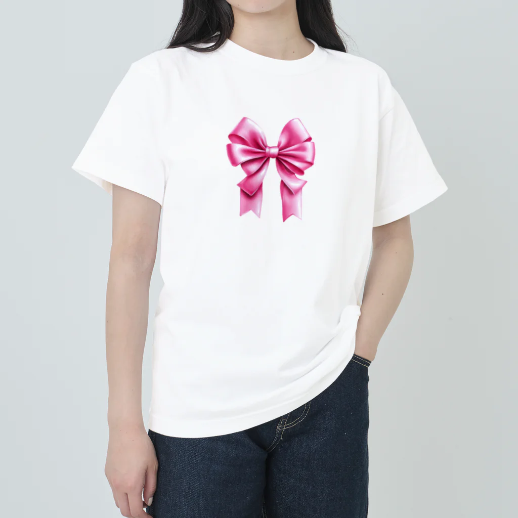 AI Girls Creationのリボンとピンク💖 ヘビーウェイトTシャツ