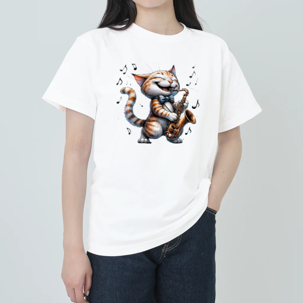 An_Momoの猫のサックスプレイヤー　ノリノリ♪ Heavyweight T-Shirt