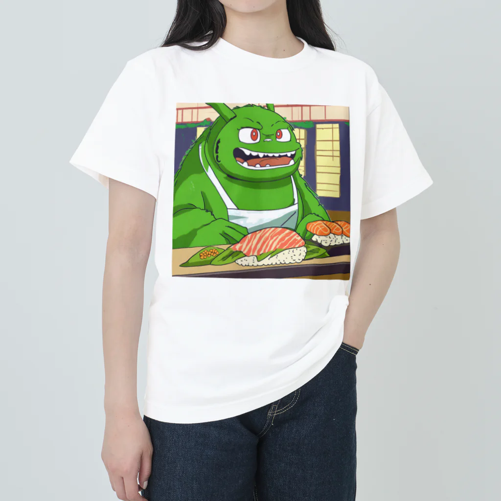 Kyun_uranaiの寿司職人を目指す緑の妖怪 ヘビーウェイトTシャツ