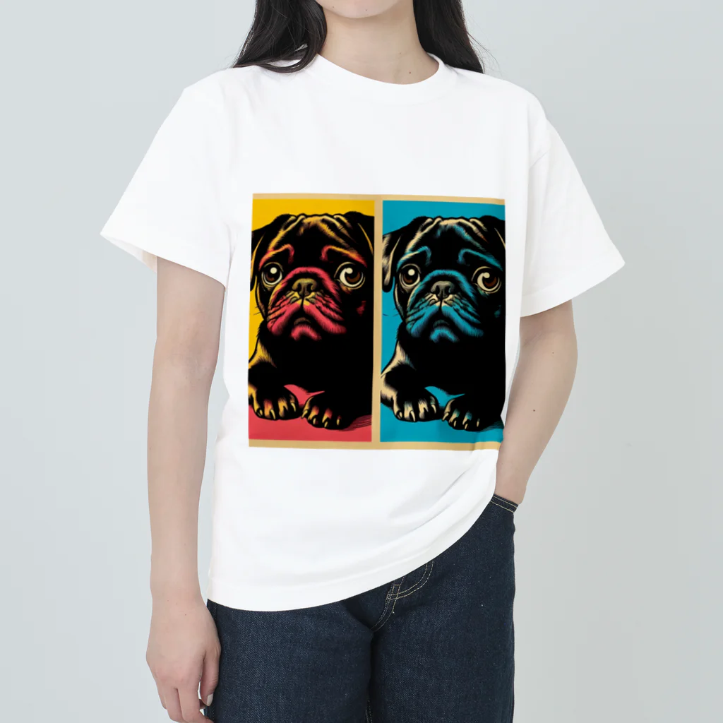 黒パグ🖤Black Pug laboratory🖤のTwo Pugs series ヘビーウェイトTシャツ