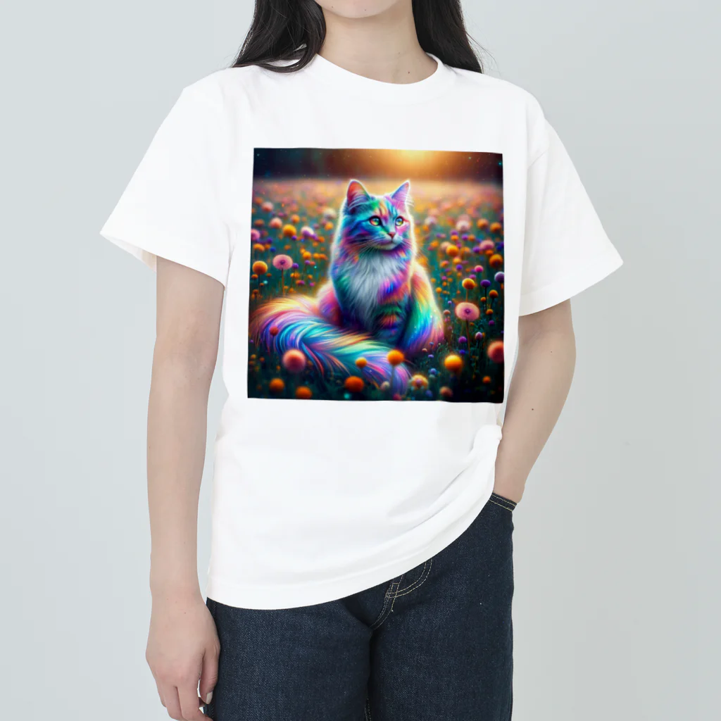 momonekokoの虹色に輝く優雅な猫 Heavyweight T-Shirt