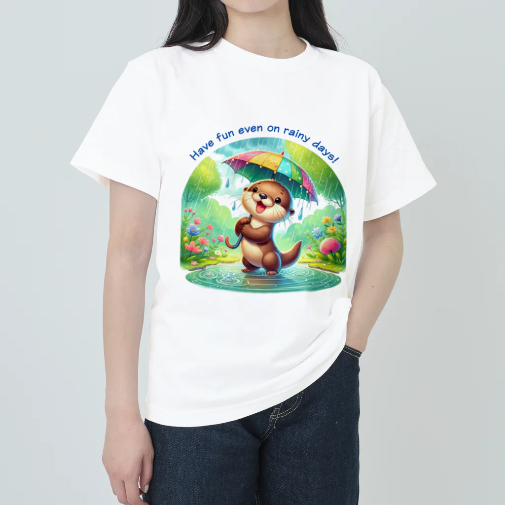 dreamy-designの雨の日のお散歩　カワウソくん Heavyweight T-Shirt