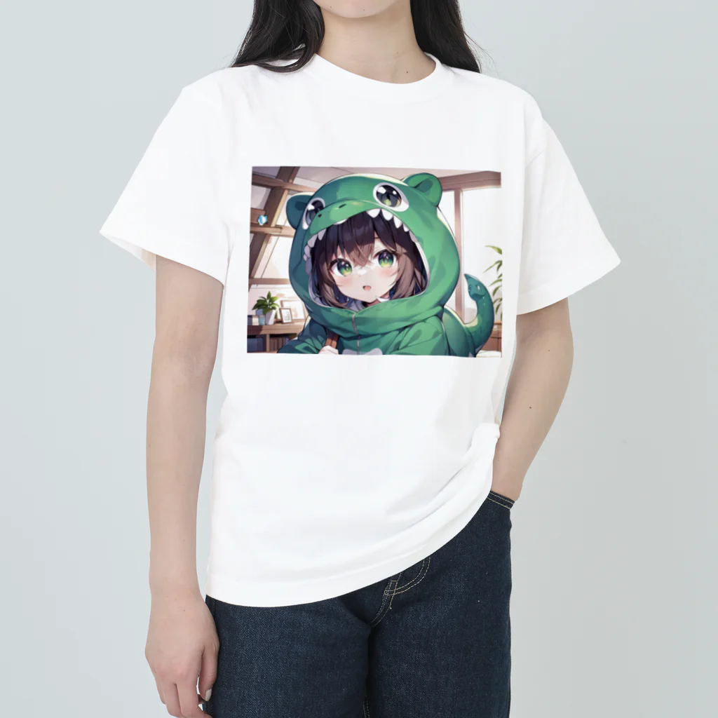 neko_28の恐竜の着ぐるみを着た女の子 Heavyweight T-Shirt