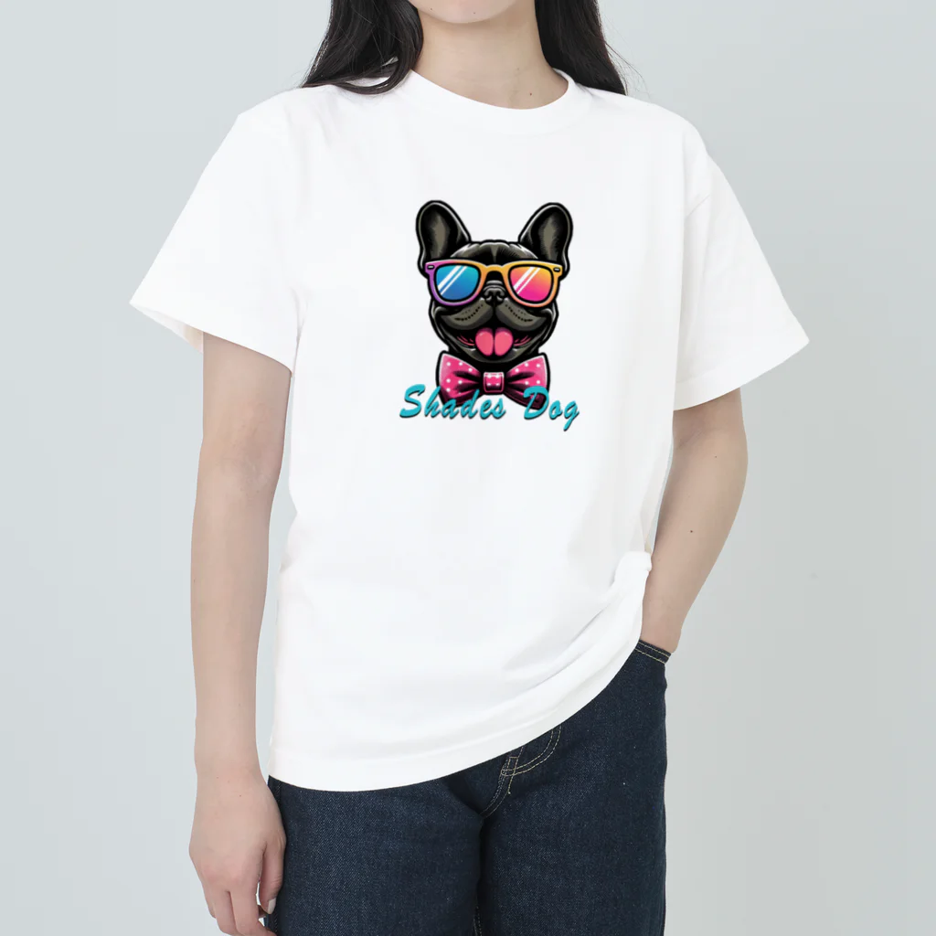 Shades DOGのフレンチブルドッグブラック（A） ヘビーウェイトTシャツ