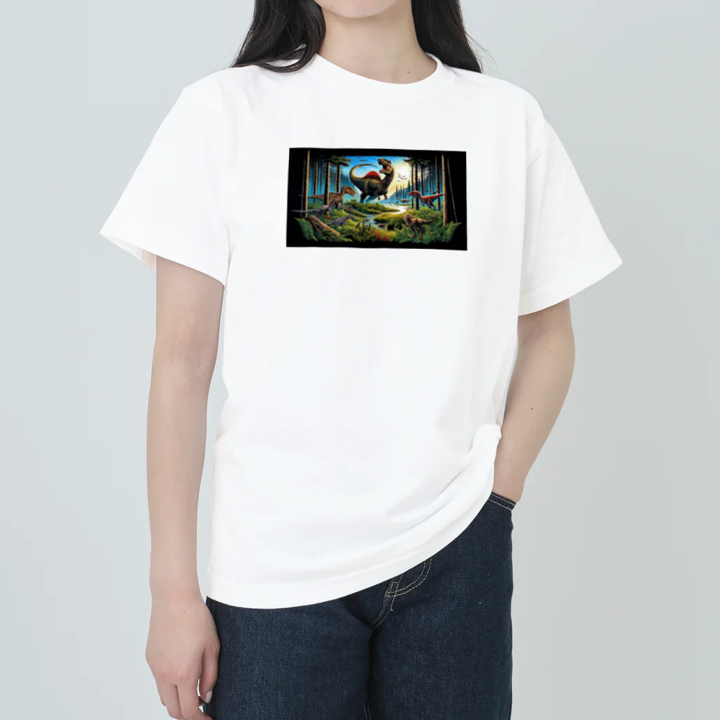 恐竜ガオガオの恐竜Ｔシャツを着て福井恐竜博物館へ行こう！ Heavyweight T-Shirt