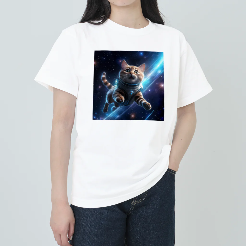 黒猫ファブリックの宇宙のキジトラ Heavyweight T-Shirt