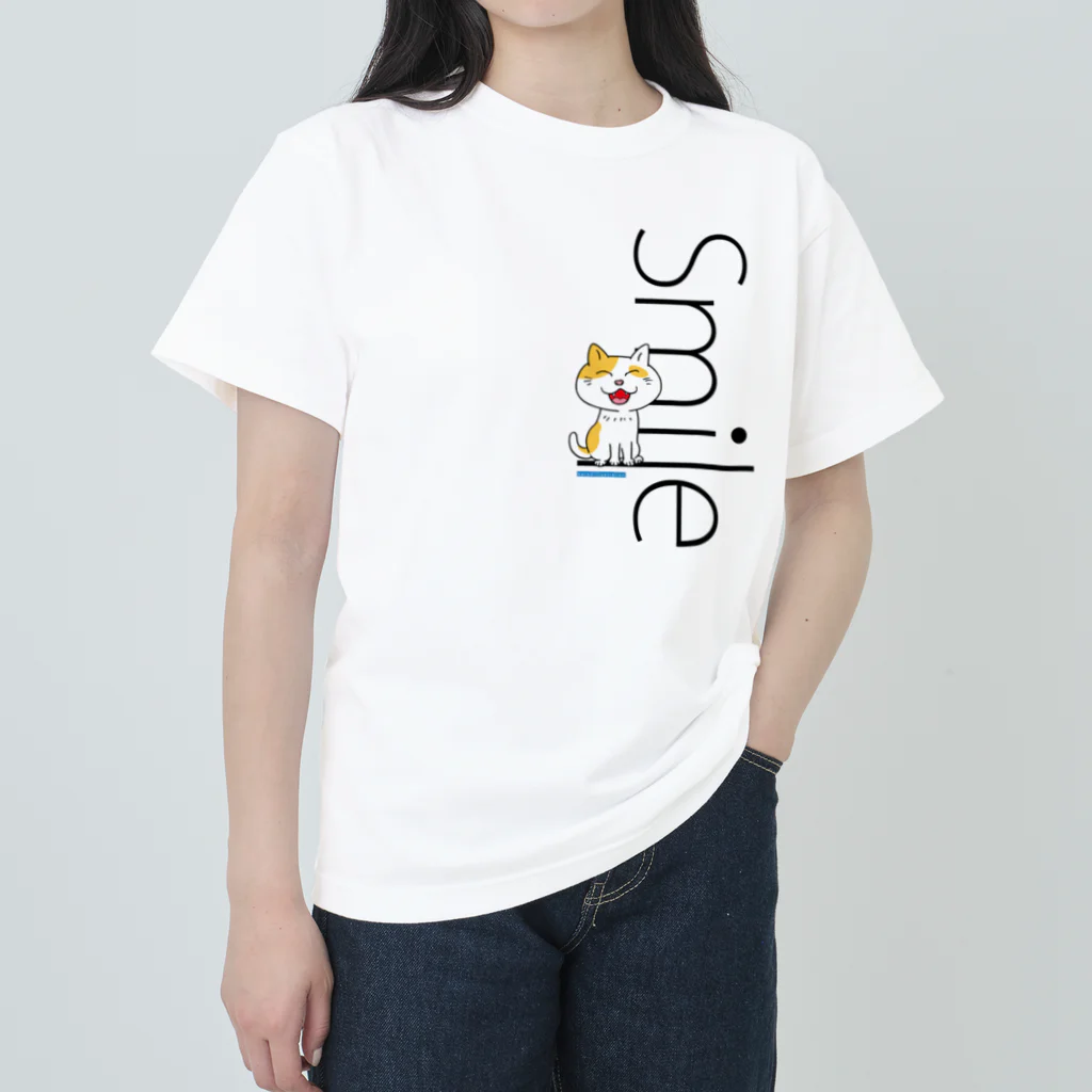 karo///illustrationのネコの気持ちシリーズ　笑って笑って！ ヘビーウェイトTシャツ