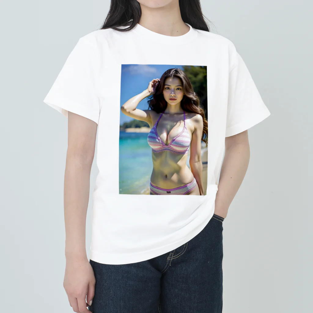 AI美女大好きクラブの「海辺の恋模様: AI美女のビーチウェア・ファンタジー」vol251 Heavyweight T-Shirt