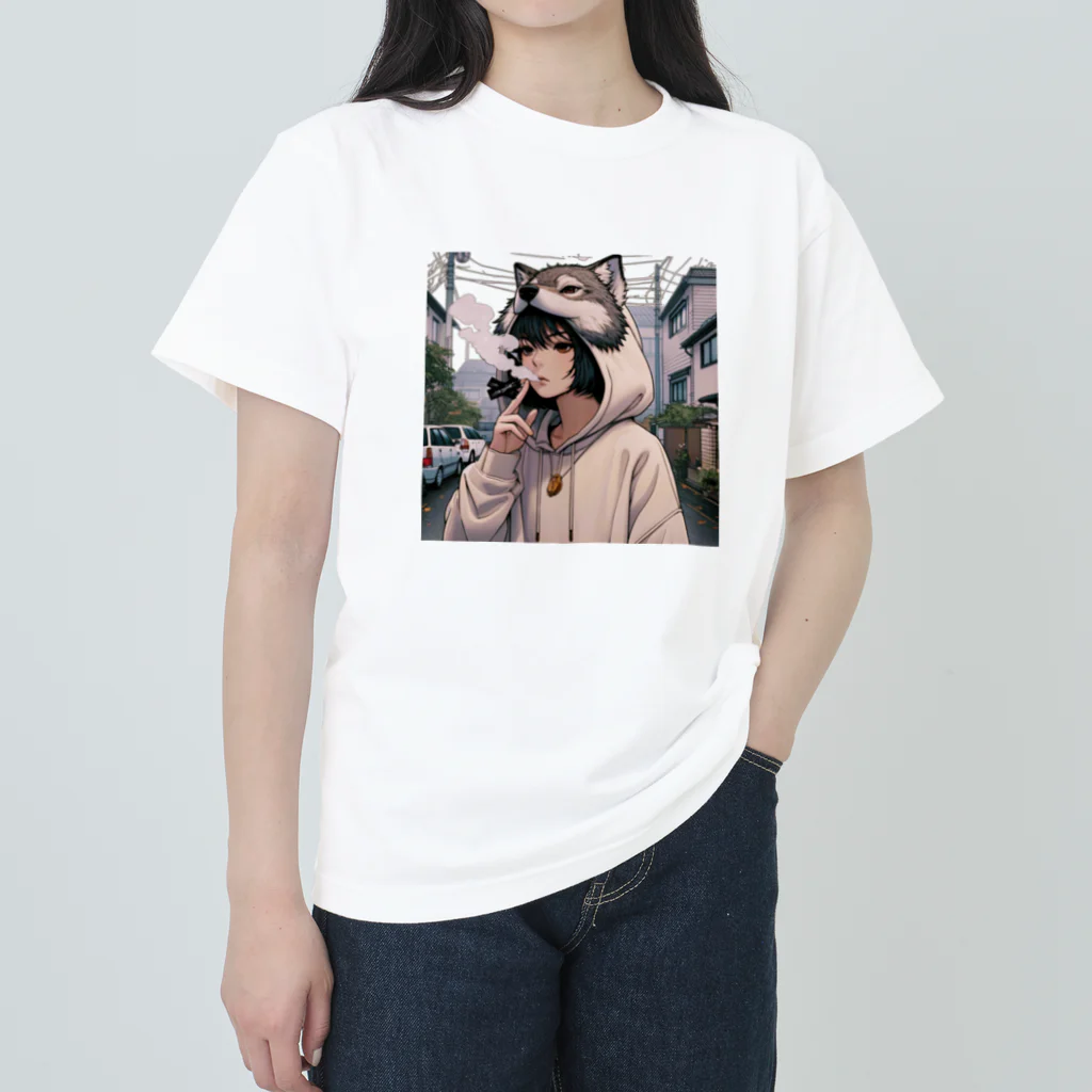 no name...の《背景が変わる⁉️》ウルフ×ウルフカット🐺 ヘビーウェイトTシャツ