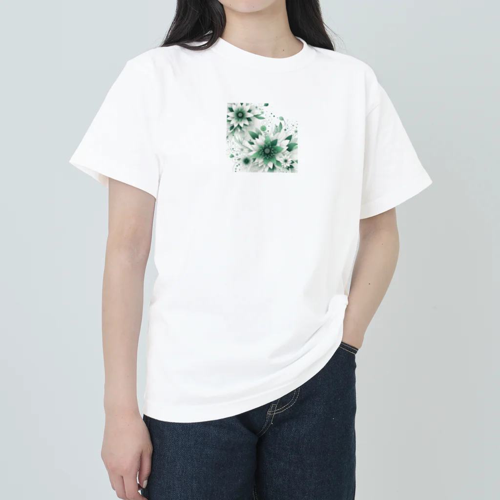 アミュペンの数学的なデザインを持つ緑と白の花 ヘビーウェイトTシャツ