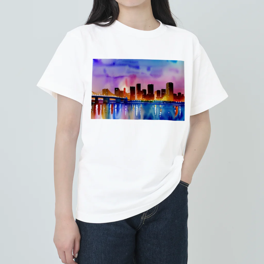 samenoa81の水彩画の夜景 ヘビーウェイトTシャツ