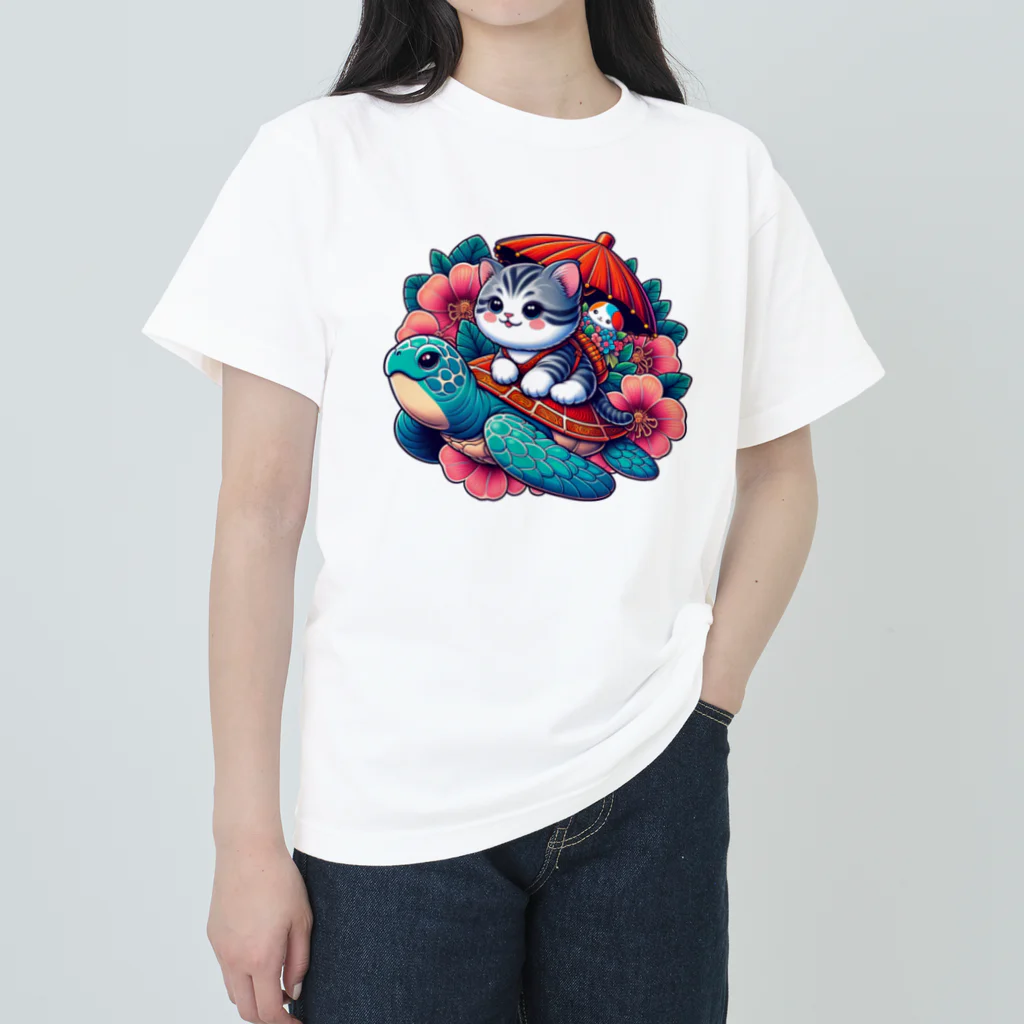 SOU＆SOUの亀乗り子猫 Heavyweight T-Shirt