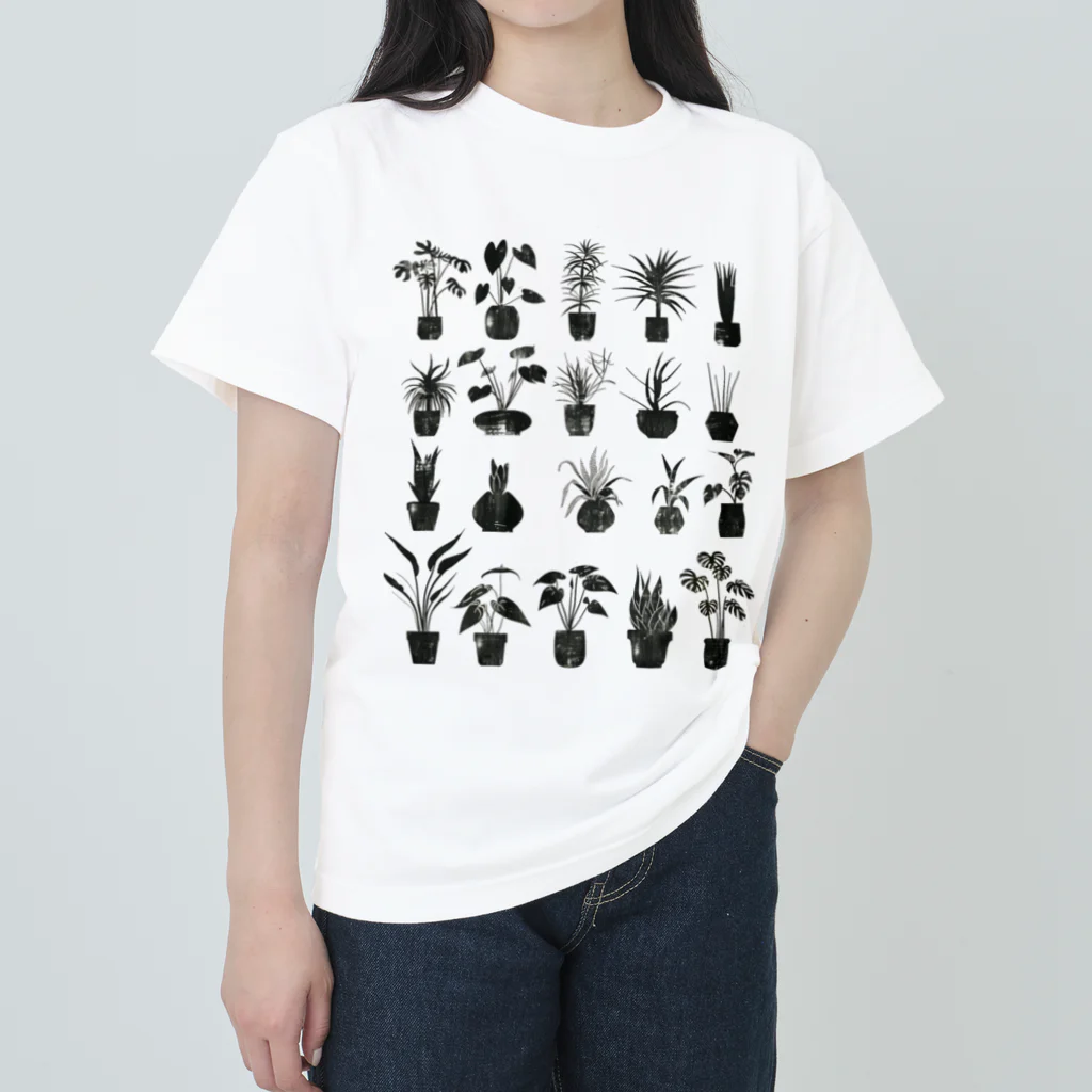 Chi3のモノクロームの植物園 ヘビーウェイトTシャツ