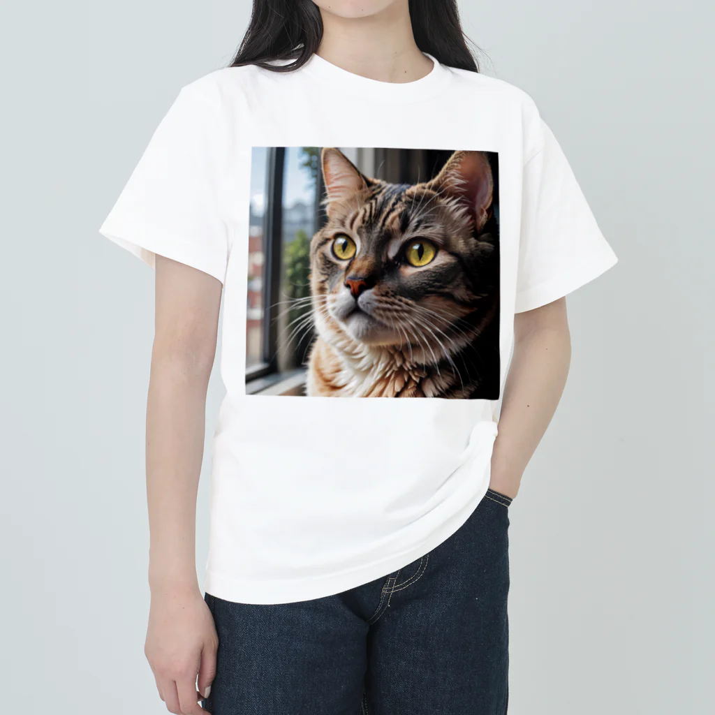 akatonbo1240の飼い主と愛情深いコミュニケーションを楽しむかわいいネコの姿🐱 ヘビーウェイトTシャツ