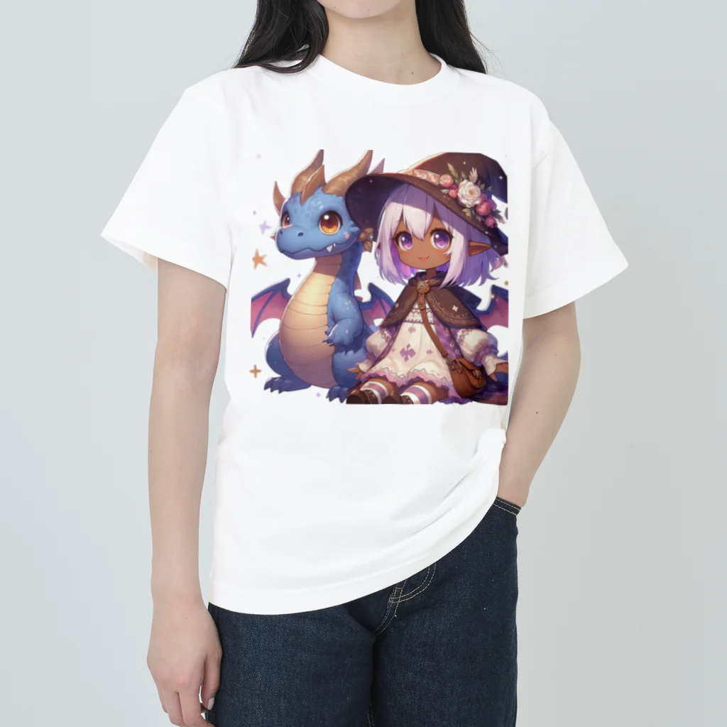 ピクセルパレットのドラゴンと可愛い女の子3 Heavyweight T-Shirt