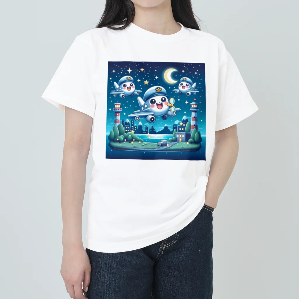 キャラクターズのキラキラ夜景飛行くん Heavyweight T-Shirt