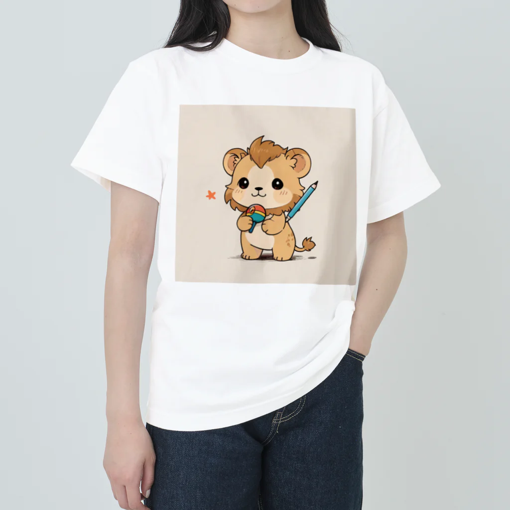 ganeshaの可愛いライオンとおもちゃのペン ヘビーウェイトTシャツ