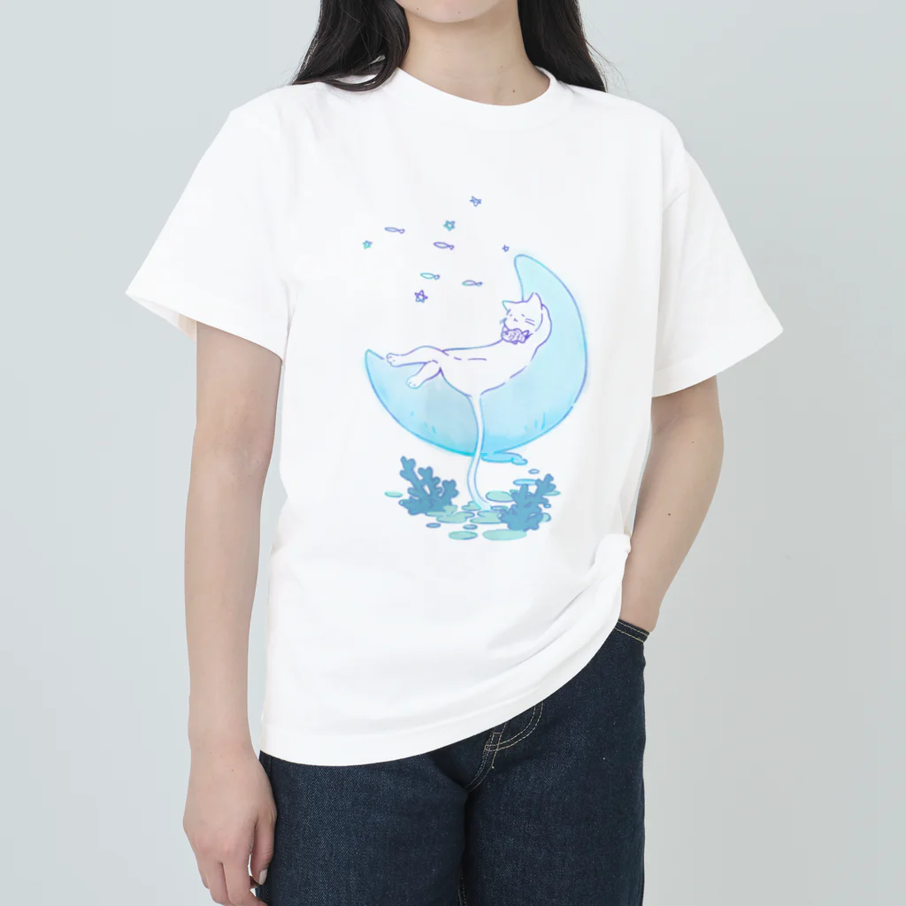 ろきそにんちゃんの月夜に眠るたいねこ ヘビーウェイトTシャツ