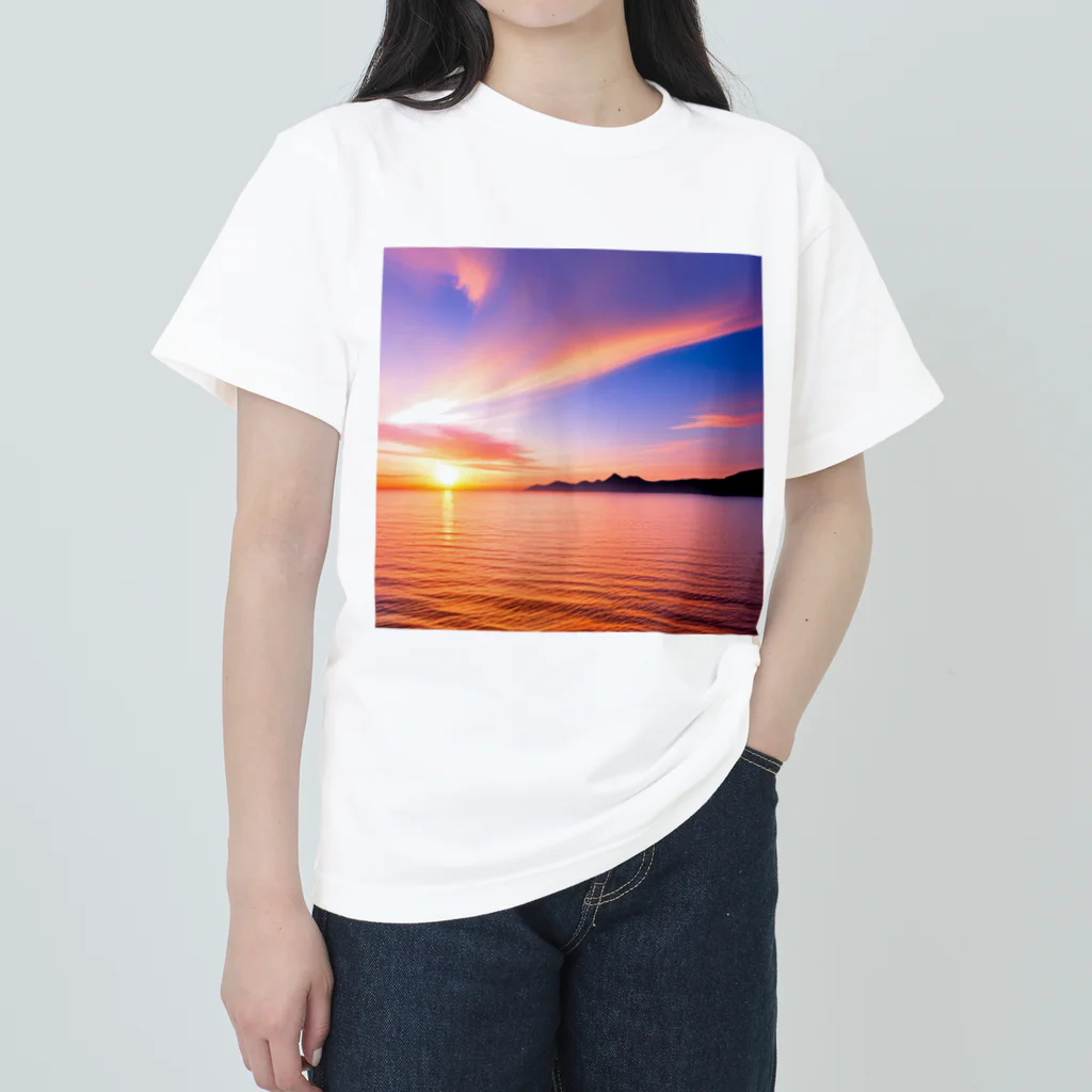 Chama's shopの海と夕日 ヘビーウェイトTシャツ
