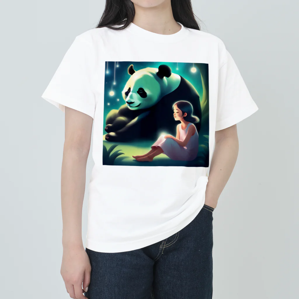 ぱんだ好きの店の月夜のパンダと女の子2 Heavyweight T-Shirt