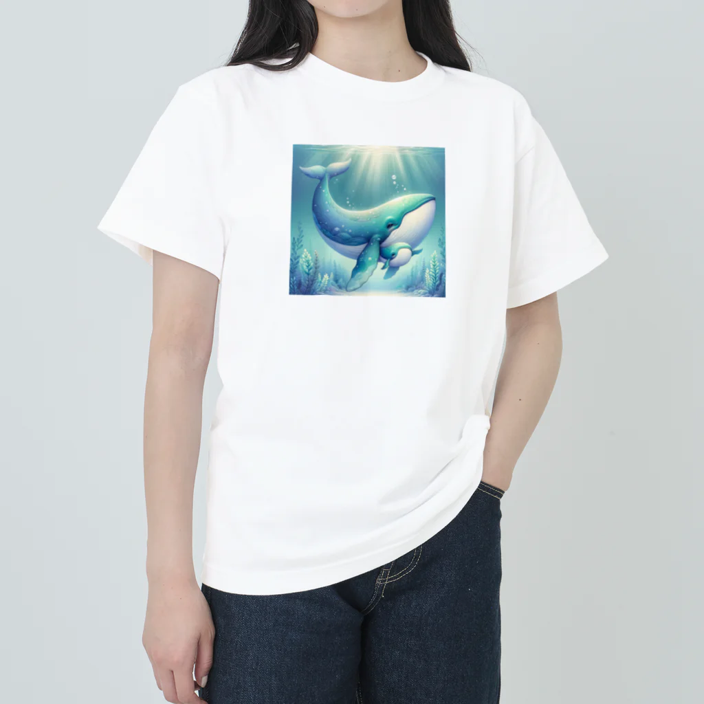 わくわく海の雑貨屋のほのぼのクジラの親子 Heavyweight T-Shirt