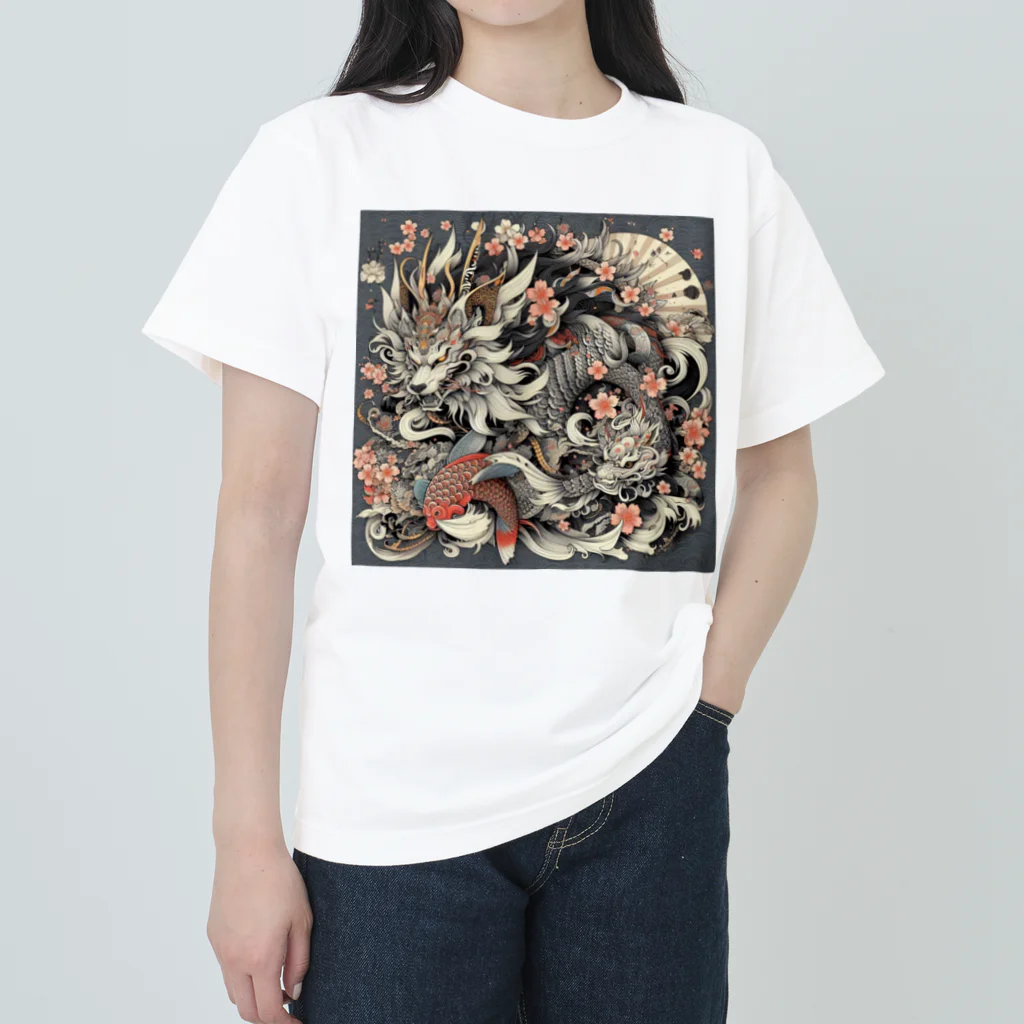 和風イラスト@しゃららの狼シリーズ@鯉 Heavyweight T-Shirt