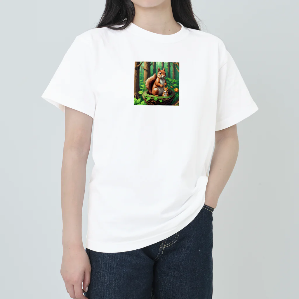 アニマルアートのリスの親子 ヘビーウェイトTシャツ
