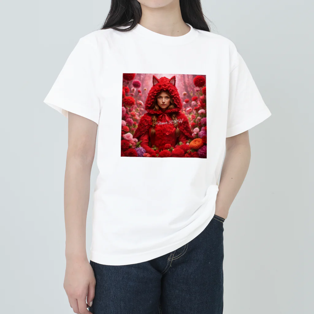 お花屋SUNのFlower R R H（フラワー・レッド ライディング フード） ヘビーウェイトTシャツ