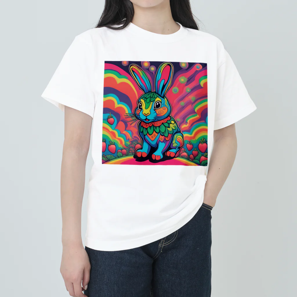 うさぎウサギのイチゴウサギ ヘビーウェイトTシャツ