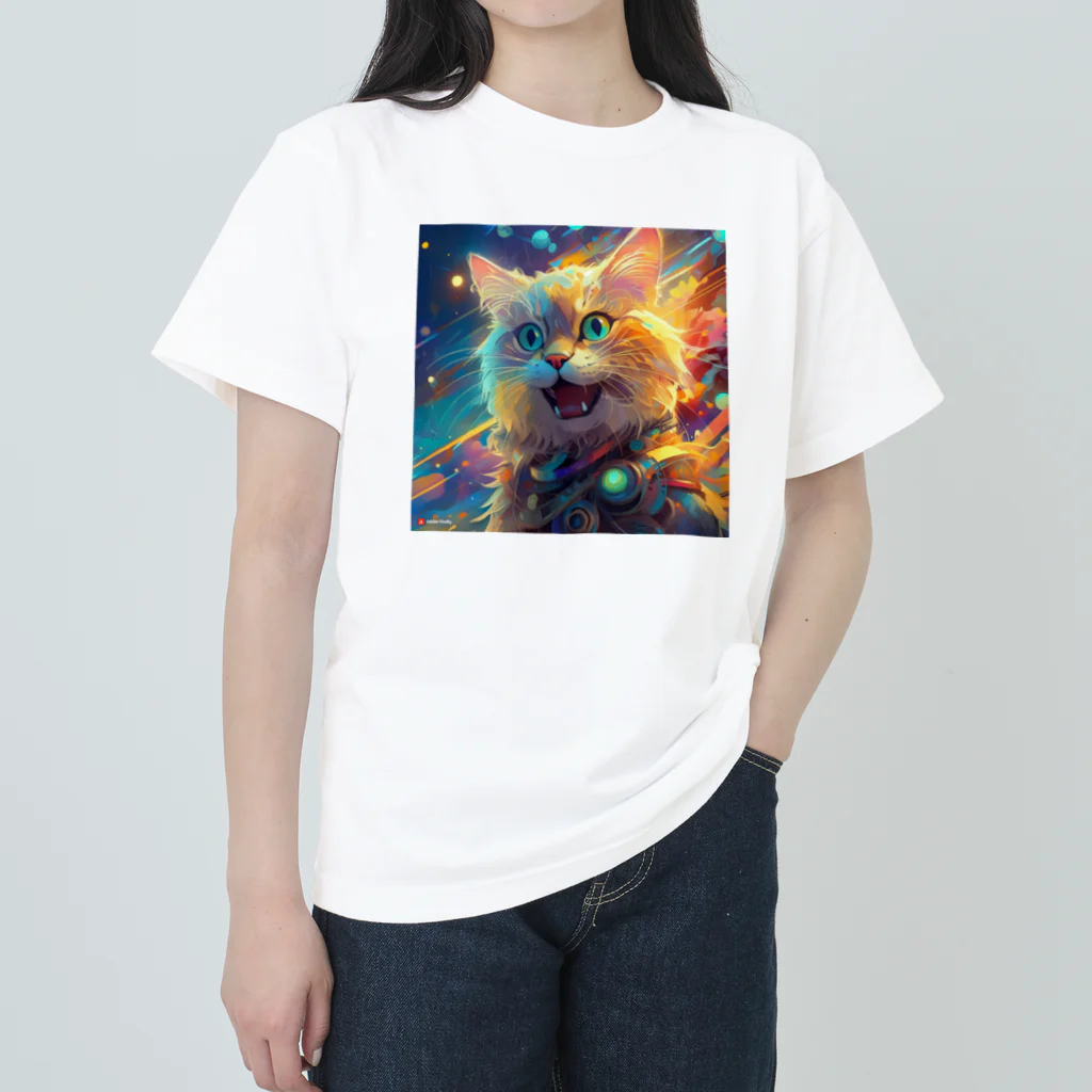 ねこ達と一緒のいかしたねこちゃん ヘビーウェイトTシャツ