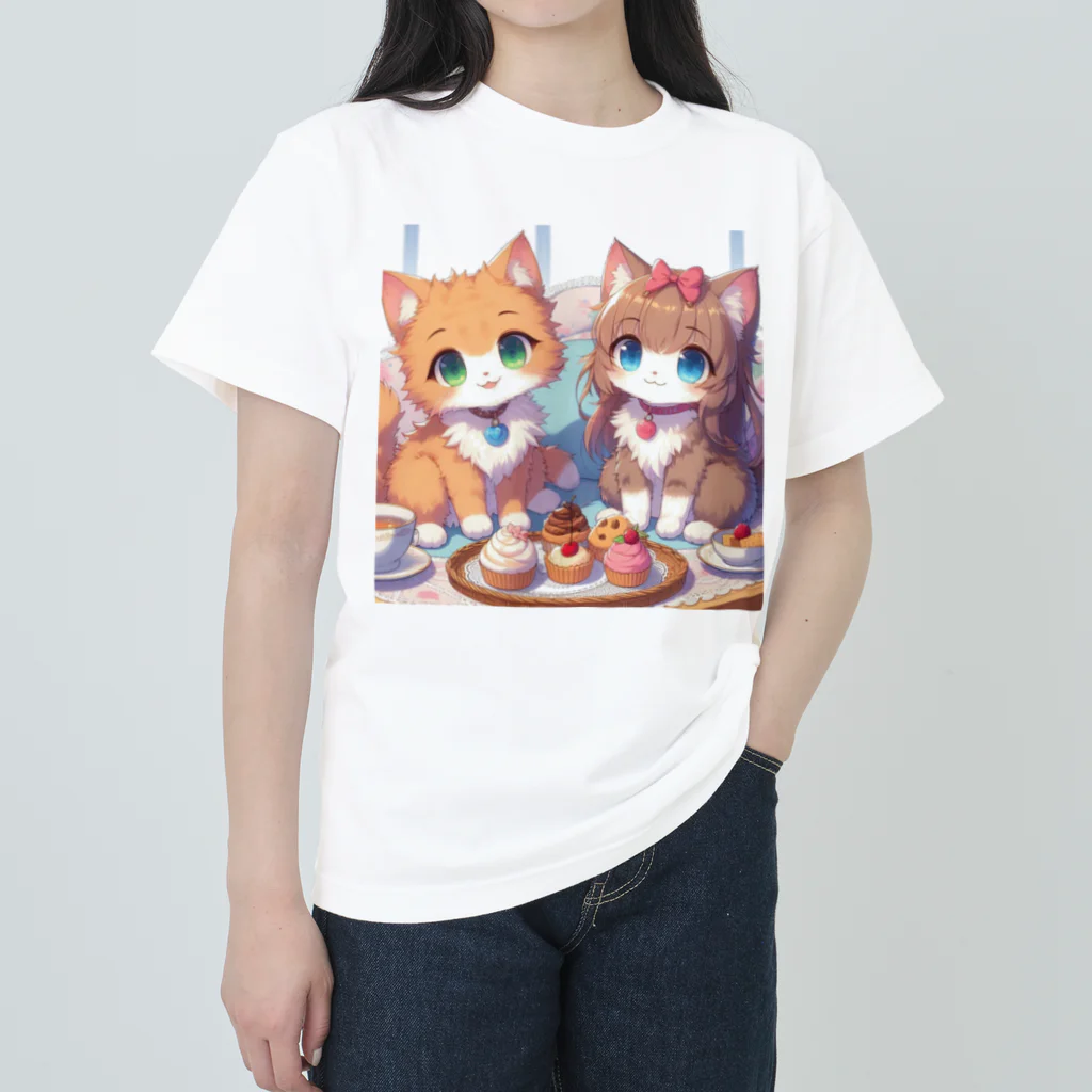 ウツボちゃんの可愛い猫姉妹 ヘビーウェイトTシャツ