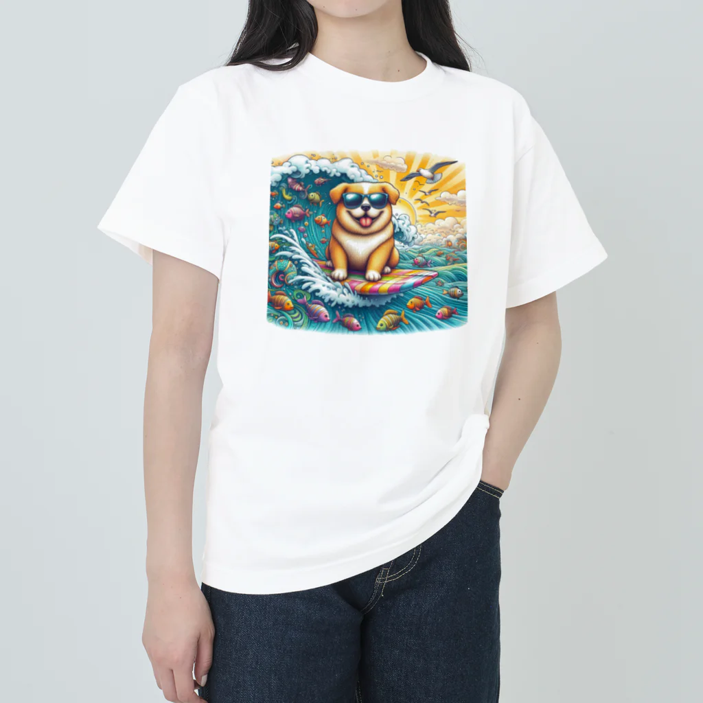 Mizのゆるハウスのサーフィンワンコ ヘビーウェイトTシャツ