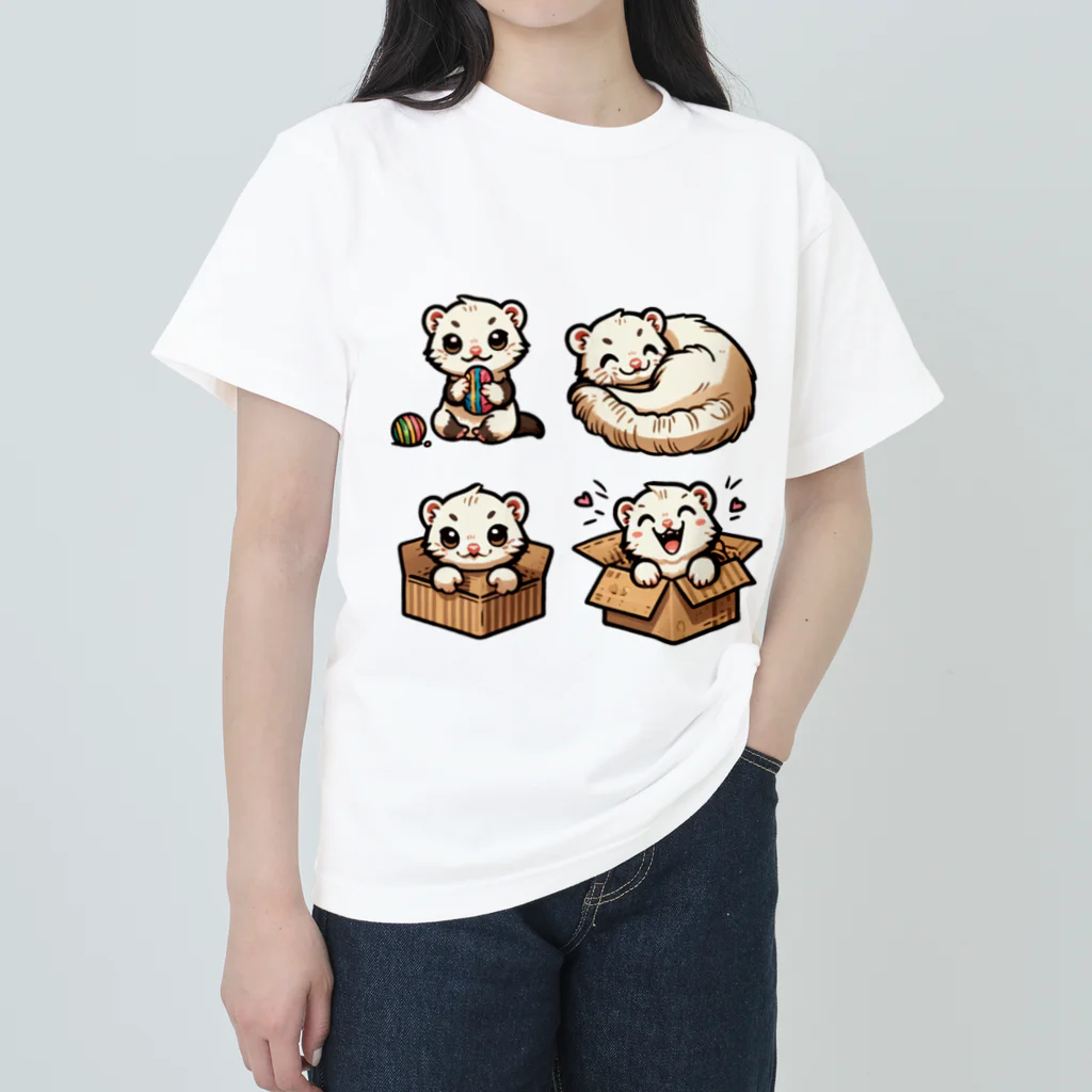 trypsin8080のかわいいフェレットおはよう！！ ヘビーウェイトTシャツ