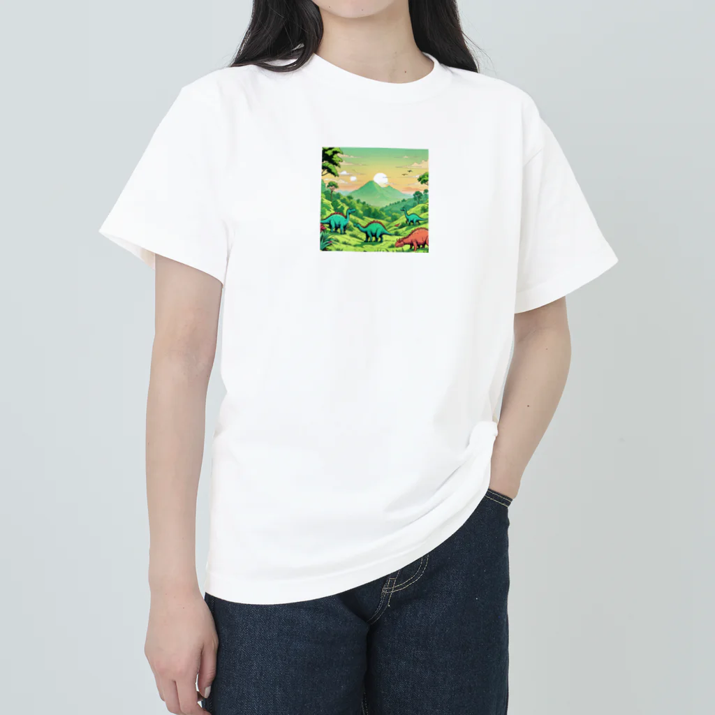 OTIRUBUTUBUTUの昔話風恐竜 ヘビーウェイトTシャツ