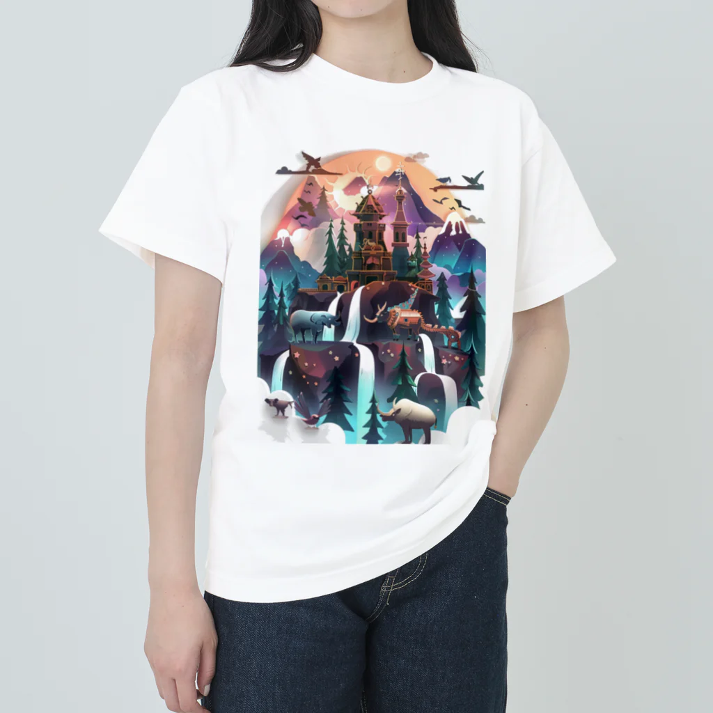 シロクマペンギンの神秘の山 ヘビーウェイトTシャツ