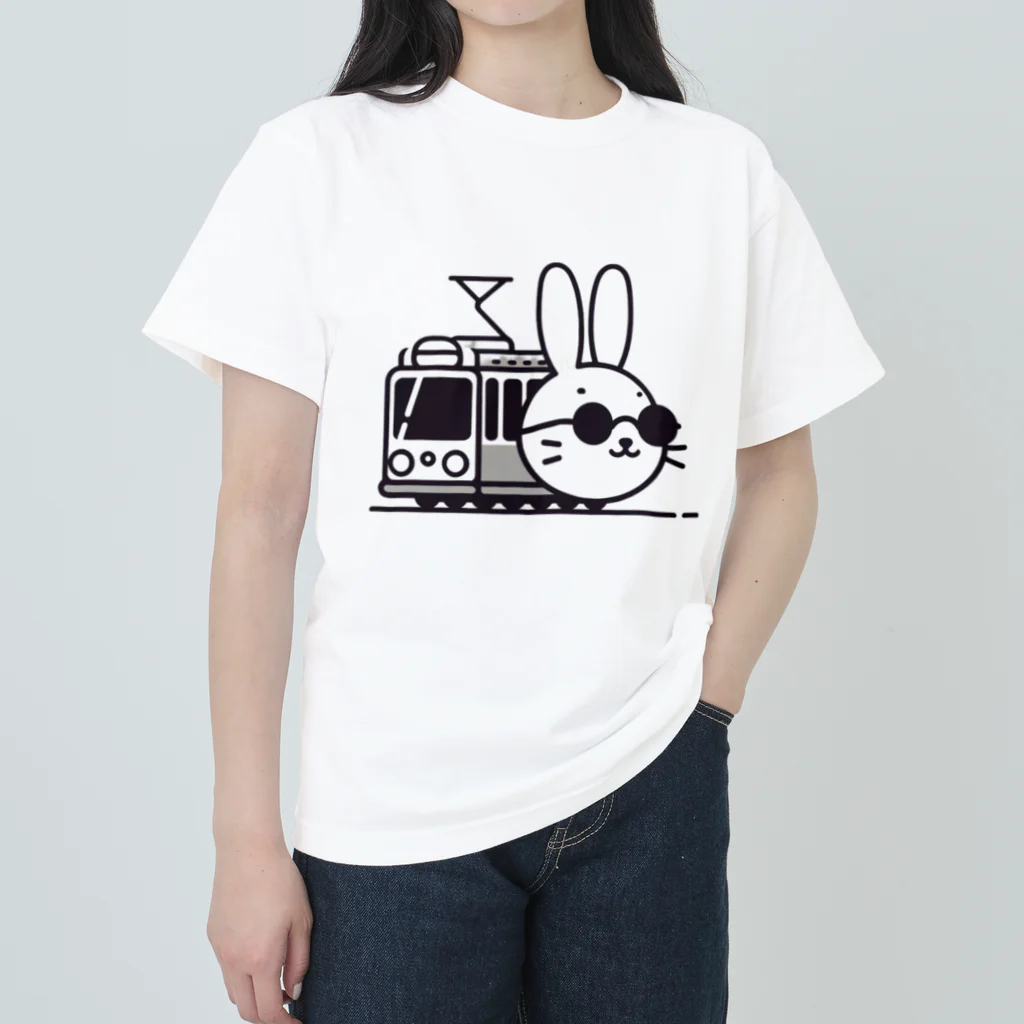 BOSATUの電車に乗ったうさぎ ヘビーウェイトTシャツ