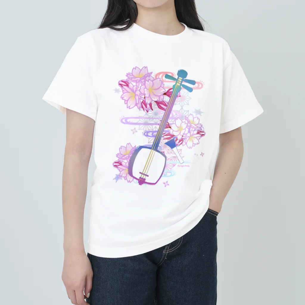 綾錦工房 りこりすの三味線 -雪月花- 【桜】 ヘビーウェイトTシャツ