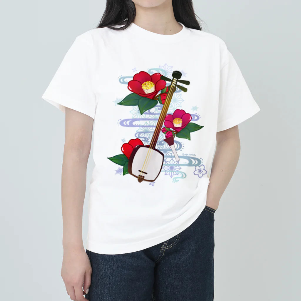 綾錦工房 りこりすの三味線 -雪月花- 【椿】 ヘビーウェイトTシャツ