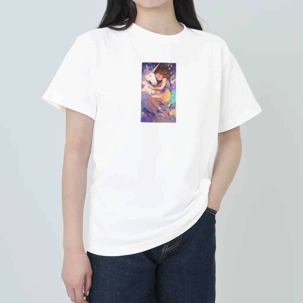 少女と神秘の出逢いのユニコーンと少女の出逢い Heavyweight T-Shirt