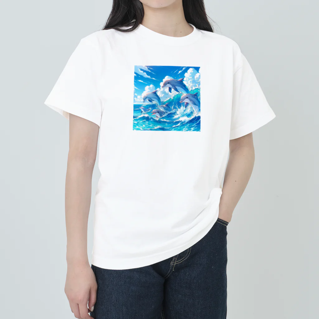 snow-birdの海で遊ぶイルカたちの楽しい風景 Heavyweight T-Shirt