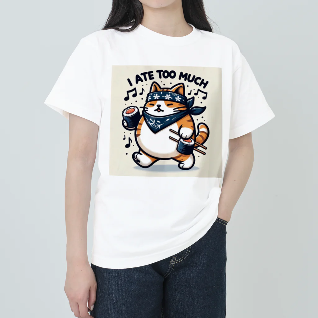 Onkakaka shopのたべねこToo much ヘビーウェイトTシャツ