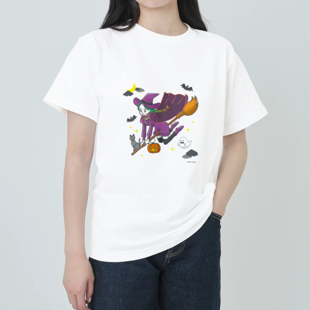 MIKA YADA illust shopの10月ハロウィンの夜、魔女が行く Heavyweight T-Shirt