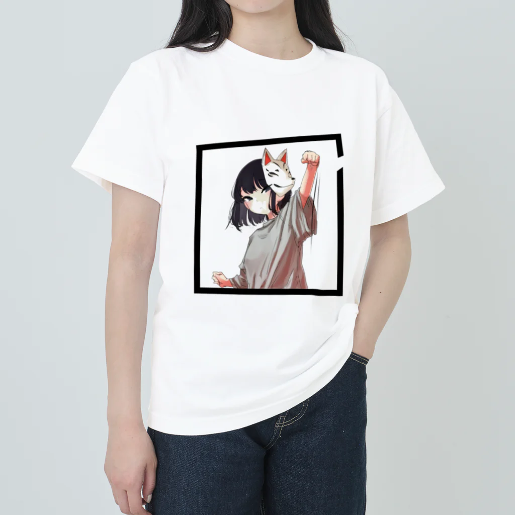 キツネビの狐面少女の枠なぐり👊 Heavyweight T-Shirt